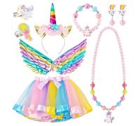 VGMANNTA 9PCS Vestito Unicorno Bambina Costume Unicorno Bambina Set Gonna Tulle Bambina Cerchietti Bambina Ali da Fata Set Gioielli Unicorno Bambina Vestito Carnevale Bambina per Compleanno Halloween