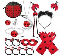 VGMANNTA Costume Ladybug Bambina Accessori Lady Bug Travestimenti Bambina Set Costume Coccinella Bambina Ladybug Maschera Guanti Borsa Elastici Capelli Collane Orecchini Bracciali Costume Carnevale