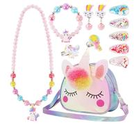 VGMANNTA Unicorno Bambina Regalo Borsetta Bambina Gioielli Bambina Unicorn Bracciale Orecchini Anelli Collana Set Accessori per Capelli Mollette per Capelli Regalo Bambina 4-8 anni Giochi Bambina-V