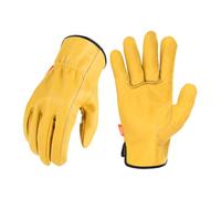Vgo... 1 paio Guanti da Lavoro Uomo in Pelle di Maiale, Guanti Protettivi Sicurezza per Officina Lavoro Magazzino Edilizia, PA9501 (Taglia 10/XL, Giallo, 1 paio)