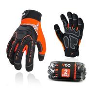 Vgo... 2 paia Guanti da Lavoro Uomo Resistenti, Guanti Antivibrazione Meccanico Antiurto in Pelle, Guanti Protettivi Sicurezza Pesante Rigger Heavy Duty per Decespugliatore Camionista Edilizia