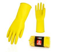 Vgo... 2 paia Guanti Pulizia Riutilizzabili Casa per Lavaggio Piatti, Guanti da Cucina Lavapiatti in Gomma, Spessore Extra a Maniche Lunghe(L,Giallo 2paia)