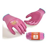 VGO 3 Paia Donna Giardinaggio Guanti- Rivestiti in Nitrile Antiscivolo, Lavabili in lavatrice & Traspiranti per Outdoor,DIY,Ranch,Camping| Bundle Economico con Colori Scelta(3Paia/L/Magenta/NT2110-P)