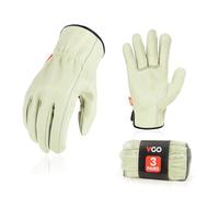 Vgo... 3 paia Guanti da Lavoro Uomo in Pelle di Maiale, Guanti Protettivi Sicurezza per Officina Lavoro Magazzino Edilizia, PA9501 (Taglia 9/L, Bianco, 3 paia)