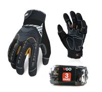 Vgo... 3 paia Guanti da Lavoro Uomo Resistenti, Guanti Antivibrazione Meccanico Antiurto in Pelle, Guanti Protettivi Sicurezza Pesante Rigger Heavy Duty per Decespugliatore Camionista Edilizia