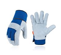 Vgo... Guanti da Lavoro in Pelle Bovina, Guanti da Giardinaggio Antispine, Guanti per Edilizia Camionista Magazzino Antiabrasione(1 paio,M)