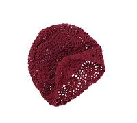 VGOL Cappello fatto a mano da donna, in cotone, taglia Vintage Floral Crochet Slouchy Teschio Cap per 52-58 cm, giro d'estate autunno, Bordeaux