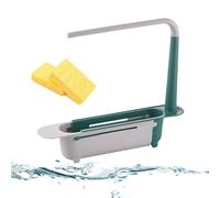 Vgpbphj Telescopic Sink Storage Rack, Prosperousk Sink Organizer, Updated Adjustable Sink Organizer Tray, Drainer Sink Storage Tray with Sponge Holder & Dishcloth Hanger (Green)