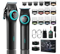 VGR 001 & 977 Tagliacapelli Uomo Professionale, Set Macchinetta per Capelli e Trimmer Zero Gap Senza Fili, Kit Barbiere con Lama DLC e Luce LED Spot, Ricarica USB con Base di Ricarica, Nero