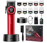 VGR 001 Tagliacapelli Professionale per Uomo, Macchinetta per Capelli Senza Fili Barbiere, Taglia Capelli Lame in Ceramica, 9000 Giri/Min, Display Digitale a LED, Corpo in Metallo, Rosso