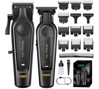 VGR 197 & 995 - Set professionale di tagliacapelli per uomini, senza fili e tagliacapelli con lame in ceramica, tagliacapelli professionale da uomo con 10 pettini, luci LED e pettine