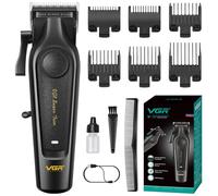 VGR 197 Tagliacapelli Professionale per Uomo, Macchinetta per Capelli Professionale Senza Fili con Lama in Ceramica, Rifinitore per Capelli con 6 Pettini Guida, Ricarica USB e Indicatore LED