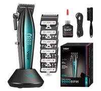 VGR 270 Tagliacapelli da Uomo, Professionale, a Basso Rumore, senza Fili, ad Alta Velocità, 9000 Giri/min, Lama in Ceramica Fresca, con 6 Pettini, Stazione di Ricarica USB, Indicatore LED