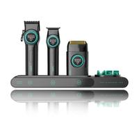 VGR 3 in 1 Set Tagliacapelli Uomo Professionale Contiene Macchinetta per Capelli, Rifinitore e Rasoio per Capelli, Dotato di Motore Potenziato, Display a LED, Base di Ricarica e Custodia, Nero