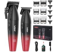 VGR 640 Tagliacapelli professionale per uomo, set di tagliacapelli e tagliacapelli senza fili, kit di taglio lama T Zero Gap, lama in ceramica DLC con display a LED (rosso)