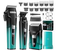 VGR 694 - Tagliacapelli professionale, senza fili da uomo, trimmer e rasoio con stazione di ricarica magnetica, set di barbabietole con lama in ceramica acciaio al carbonio e display LED, verde