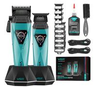 VGR 877S2 - Tagliacapelli professionale da uomo, 2 in 1, kit tagliacapelli e tagliacapelli senza fili con motore da 9000 giri/min, ricaricabile con USB-C con base di ricarica, display a LED per