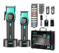 VGR 885 S2 Set Tagliacapelli Uomo Professionale, Macchinetta per Capelli e Trimmer Senza Fili Kit Barbiere con Lame in Ceramica, Rullo 21 Velocità, 2 Basi Magnetiche, Display LED, Verde
