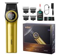 VGR 977 Tagliacapelli Professionale da Uomo, 8000 Giri/min T-Blade Tagliacapelli senza Fili a Distanza Zero Parrucchieri Ricaricabili con Display LED, Oro