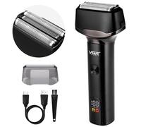 VGR Rasoio a lamina da uomo con trimmer pop-up, impermeabile IPX5, fogli di titanio ipoallergenici, rasoio elettrico che scolorisce la pelle, macchina da barba ravvicina e pulita, Nero