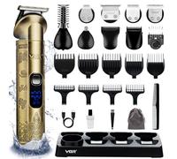 VGR Regolabarba da uomo ricaricabile, tagliacapelli senza fili, impermeabile IPX6, rasoio elettrico, kit per la toelettatura di orecchie, naso, corpo, peli del viso, 8 in 1
