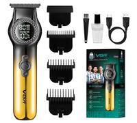 VGR Regolabarba da uomo ricaricabile USB-C, elettrico, professionale, 8000 giri/min, luce LED, 2 velocità, lame in ceramica, batteria da 200 minuti, tagliacapelli senza fili, kit per la cura del viso