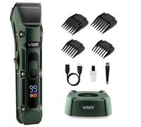 VGR Tagliacapelli da uomo - Regolabarba elettrico professionale da barbiere con lame in ceramica, Turbo Boost, batteria da 300 minuti, kit per la cura della testa ricaricabile senza fili per taglio di