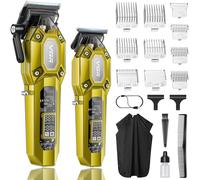 VGR Tagliacapelli Uomo Professionale, Set Macchinetta per Capelli e Rifinitore Senza Fili, Barber Kit Taglia Capelli con 10 Pettini Guida, Ricarica USB, Display LED, Oro