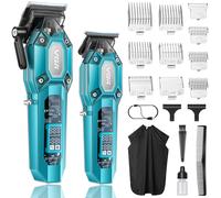 VGR Tagliacapelli Uomo Professionale, Set Macchinetta per Capelli e Rifinitore Senza Fili, Barber Kit Taglia Capelli con 10 Pettini Guida, Ricarica USB, Display LED, Verde