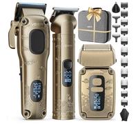 VGRPRO Set di Tagliacapelli uomo professionale e Trimmer Capelli, Rasoio Elettrico a Lamina, Macchinetta per capelli, 4 Impostazioni di Velocità, Display LED della Batteria, Uso da Barbiere (Oro)