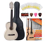 VGS Pro Natura Silver 3/4 - Set per chitarra da concerto (tavola in abete massiccio, fondo e cordoncini: acero, set con custodia, scuola per chitarra, accordatore, 3 plettri e 1 set di corde) satinato