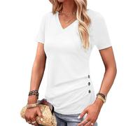 VgueElegc Camicia ampia con volant laterali da donna con scollo a V elegante plissettato, cintura a maniche corte a V - Collo carino ed elegante abito camicia, bianco, S
