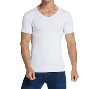 VgueElegc T-shirt con scollo a V da uomo intimo a maniche corte slim fit sottocamicia con scollo a V, bianco, M