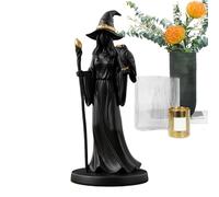 Vgvgaj Statua Nera - Decorazione Statua Misteriosa Retrò Halloween,Scultura Resina Decor Stregone Retrò per Scrivania Mensola Camera Libreria Ingresso Festa