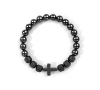 VGWON Bracciale Elastico da Uomo in Ossidiana Nera Da 8 Mm con Croce - Regalo Per La Festa Papa Regalo per la Comunione Battesimo Ritorno Scuola Laurea Ragazzi Natale Compleanno Amici Fratello Papa