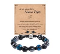 VGWON Bracciale futuro papà, Regalo Papà, 10mm Nero Blu Ematite Bracciale Di Perle Di Pietra Naturale Occhio Di Tigre Braccialetti, Idee Regalo Papa, Regali Compleanno per Papa