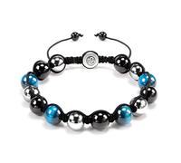VGWON Bracciale per Uomo e Donna, Protezione Tripla 8/10mm Nero Blu Ematite Bracciale Occhio di Tigre Braccialetti di Perle di Pietra Naturale Regalo per Uomo Donna Porta Fortuna e Prosperità