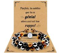 VGWON Bracciale per Uomo e Donna, Protezione Tripla 8mm Nero Blu Ematite Bracciale di Perle di Pietra Naturale Bracciale Occhio di Tigre Guarigione Regalo per Uomo Donna