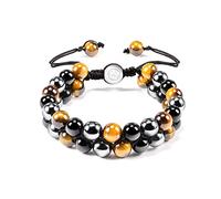 VGWON Bracciale per Uomo e Donna, Protezione Tripla 8mm Occhio di Tigre Guarigione Bracciale di Perle di Pietra Naturale Nero Ematite Braccialetti Regalo per Uomo Donna Porta Fortuna e Prosperità