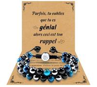 VGWON Bracciale Protezione Tripla 8mm in Nero Blu Ematite, Perle di Pietra Naturale con Occhio di Tigre - Regalo di Guarigione per Uomo e Donna