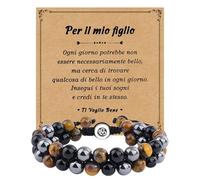 VGWON Bracciale Uomo Regalo per Al Mio Figllo, Protezione Tripla Pietra Occhio di Tigre Perline di Pietra Naturale 8 mm Braccialetto, Braccialetto Regolabile, Regalo per Figlio Natale Compleanno