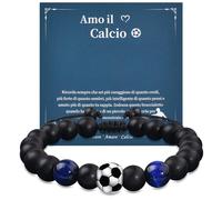 VGWON Regali Braccialetto Calcio Ragazzi, Regali Compleanno Natale Ragazzo | Regali per Figli, Nipoti e Fratelli, Braccialetto di Calcio in Pietra Naturale 3D