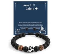 VGWON Regali Braccialetto Calcio Ragazzi, Regali Compleanno Natale Ragazzo | Regali per Figli, Nipoti e Fratelli, Braccialetto di Calcio in Pietra Naturale 3D