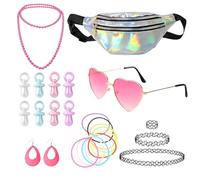 VgxRolq Outfit da donna anni '90 anni '80, set da 25 pezzi, per festival, feste, accessori stile retrò, per feste a tema e regali