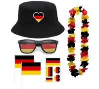 VgxRolq Set di articoli per tifosi della Germania, accessori per i mondiali 2026, con cappello, occhiali, ghirlande di fiori, bandierine, tatuaggi temporanei, articolo per fan della Germania per feste