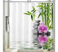 Vgzsyomqib Tenda Doccia Antimuffa Stoffa Impermeabile Zen Tende Doccia Grande con Occhielli e Anelli Lavabile Lavatrice 240x200 cm Bamboo Tenda Vasca da Bagno Tessuto Poliestere, Verde Bianca