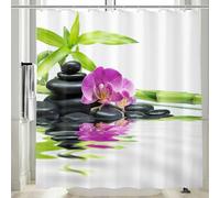 Vgzsyomqib Tenda Doccia Antimuffa Stoffa Impermeabile Zen Tende Doccia Grande con Occhielli e Anelli Lavabile Lavatrice 240x200 cm Bamboo Tenda Vasca da Bagno Tessuto Poliestere, Verde Bianca