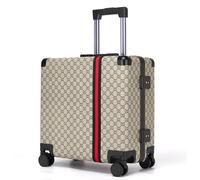 VH&GRED Valigia in pelle alla moda e resistente, leggera e grande, da donna, con 4 ruote girevoli, serratura TSA, design elegante e resistente all'acqua, Stripe Beige 45,7 cm, Medium