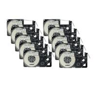 vhbw 10x Cassetta nastro sostituisce Casio XR-12WE, XR-12WE1 per etichettatrice 8m x 12 mm nero su bianco