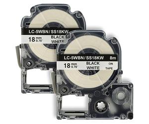 vhbw 2x Cassetta nastro compatibile con Epson LabelWorks LW-900P etichettatrice 8m x 18 mm nero su bianco